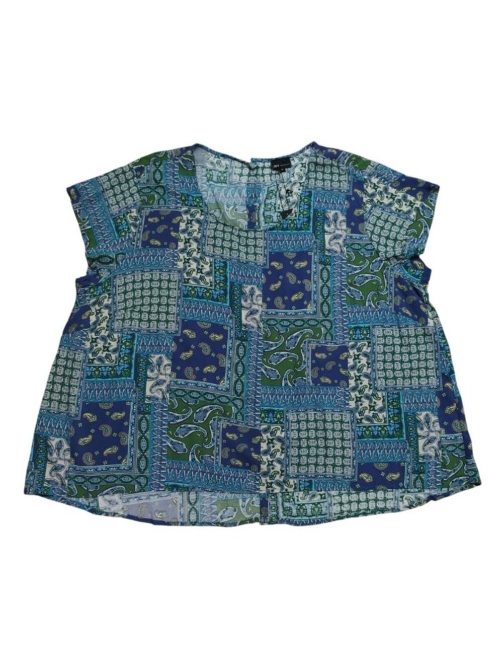 Jones New York 3X Blue Green Paisley Patchwork Blouse 100% Rayon Plus Size NWT